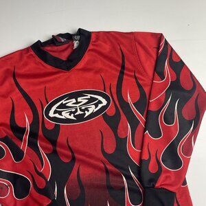 MTX Motocross Racing Shirt Red Flame Black Youth Boys Small 8 Long Sleeve READ*